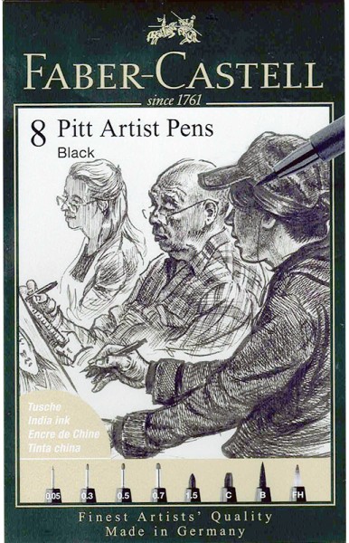 Faber-Castell PITT Artist Pen Black, Set mit 8 Stiften